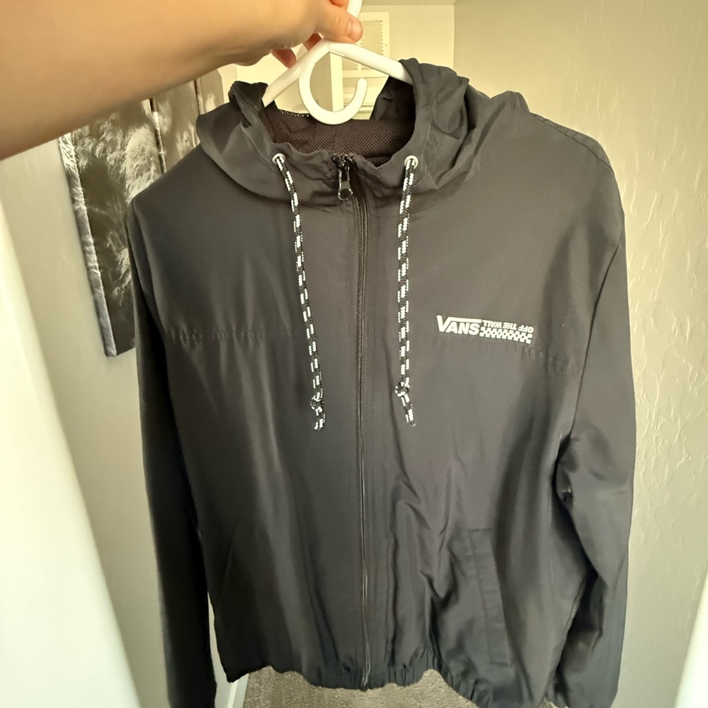 Vans Black Hooded Zip-Up Jacket with Contrast Drawcords